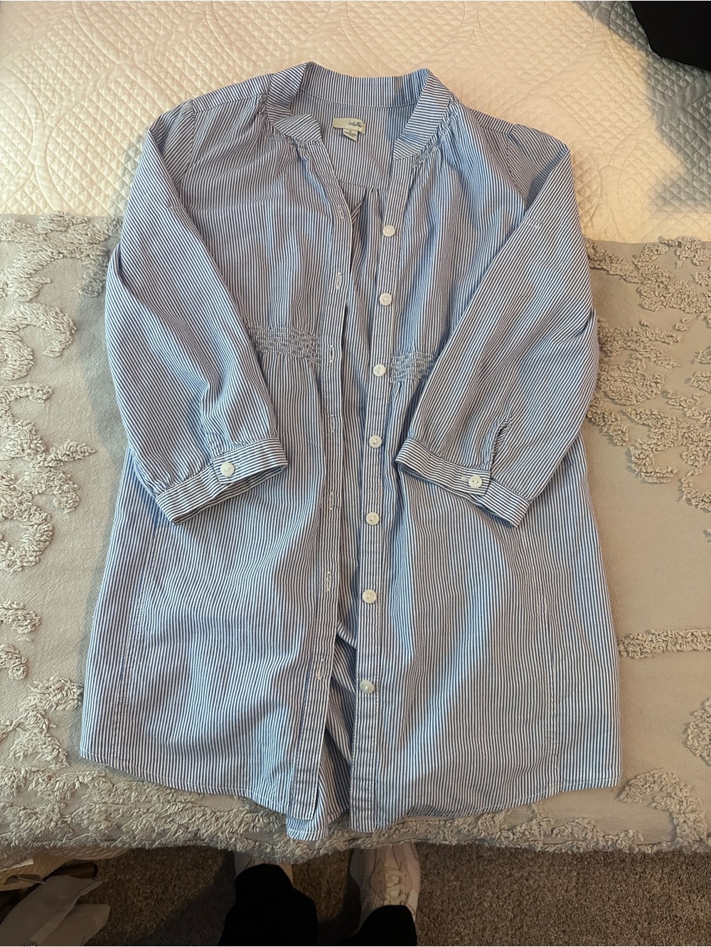 Odille Blue & White Striped Button Front Shirt Dress Tunic Size 0